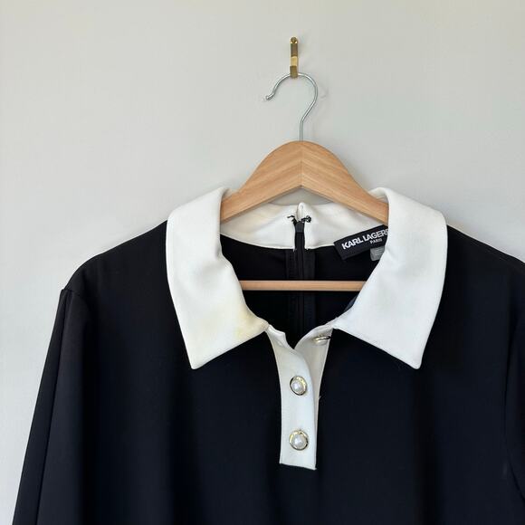 Karl Lagerfeld Paris Collared Shift Dress with Contrast Tulip Sleeve 16 - Picture 5 of 10